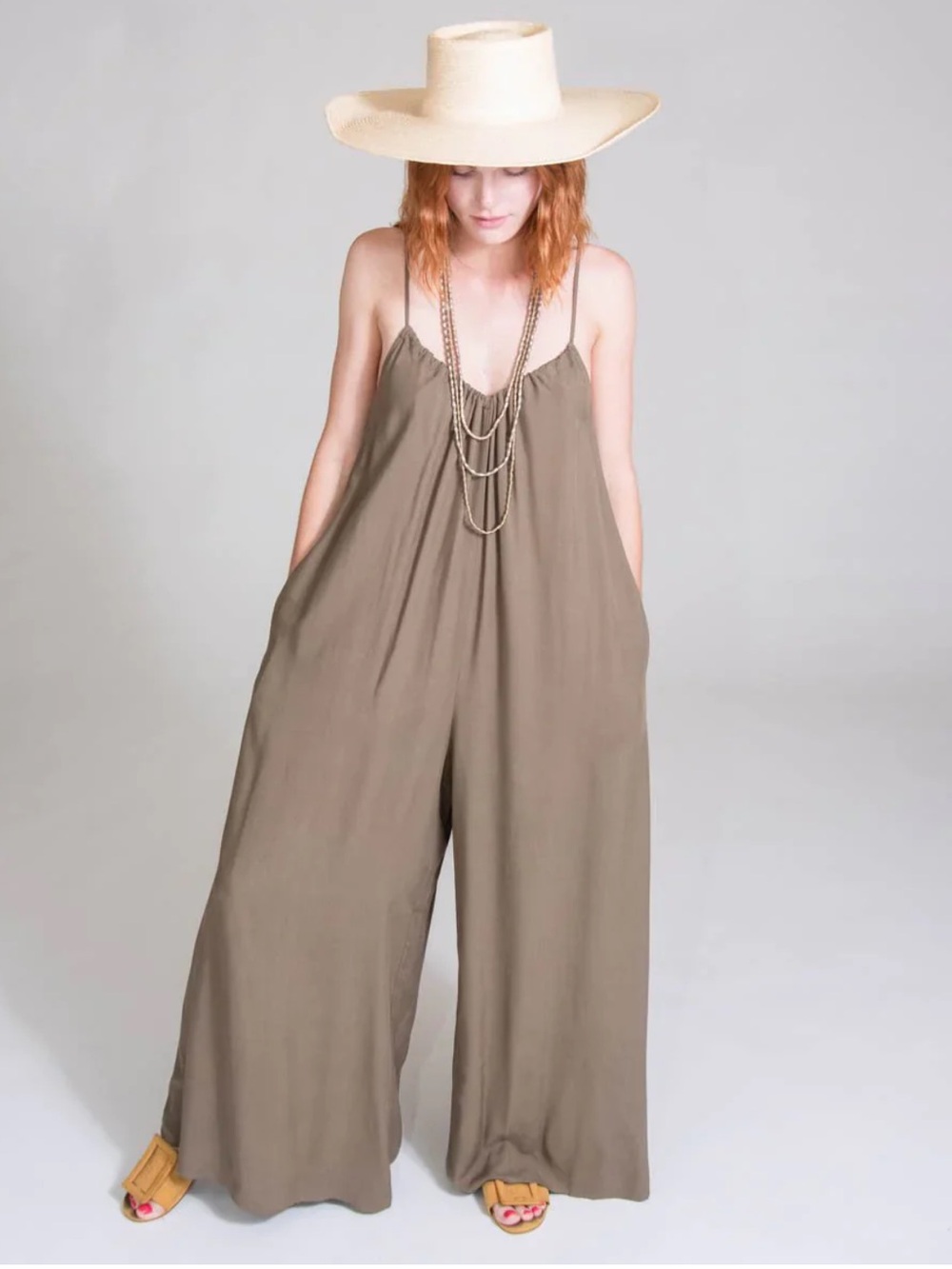 TYSA Orange Paisley Floral Wide Leg Asymmetrical Women's Jumpsuit Romper Summer